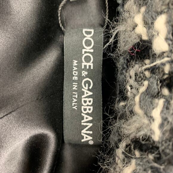 DOLCE & GABBANA Size 12 Grey Black White Wool Blend Tweed Collarless Coat - Picture 5 of 5